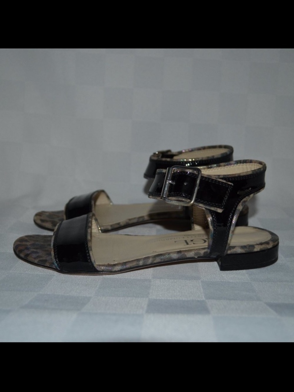 Sz 35.5 5.5 AGL Attilio Giusti Leombruni Black Patent Ankle Strap Sandals